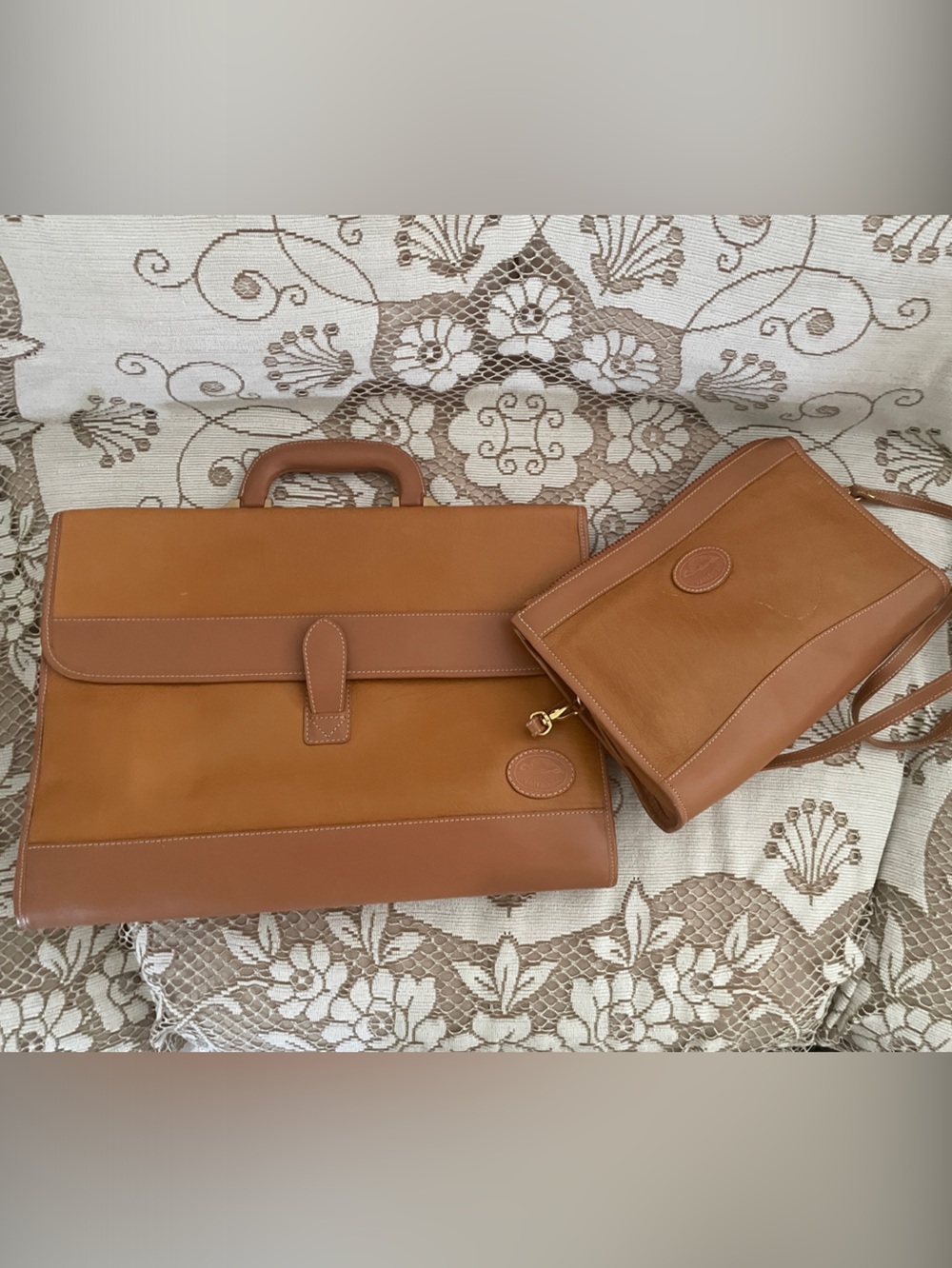 Vintage VANESSA Carmel  2 Piece Set Classic Briefcase Portfolio & Crossbody Tags